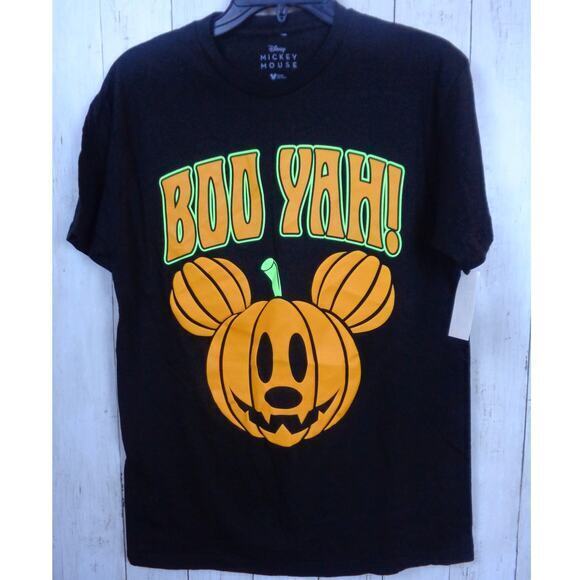 Disney Mickey Mouse Halloween Pumpkin‎ Boo Yah! Black Shirt Mens Size Medium - Picture 1 of 4